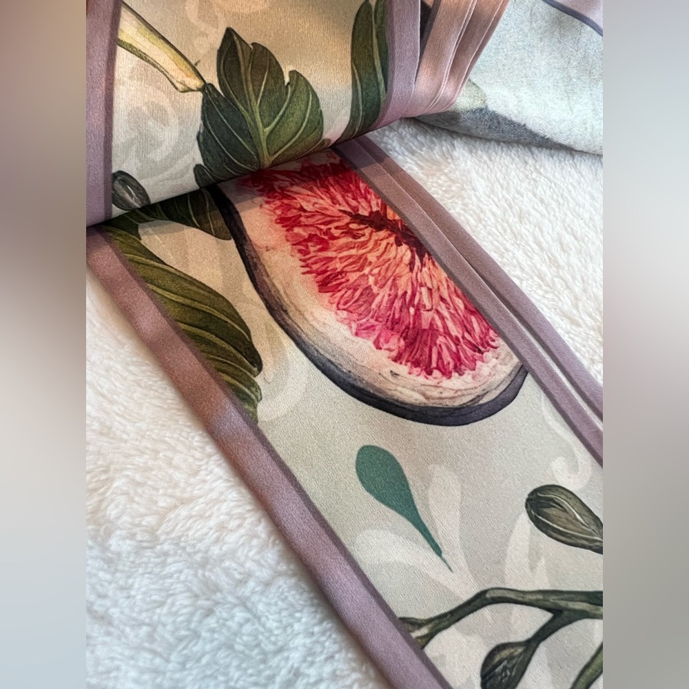 🌺Anthropologie Silky Skinny Hair Scarves NEW Pink Fig Floral Set of 2 - Picture 7 of 9